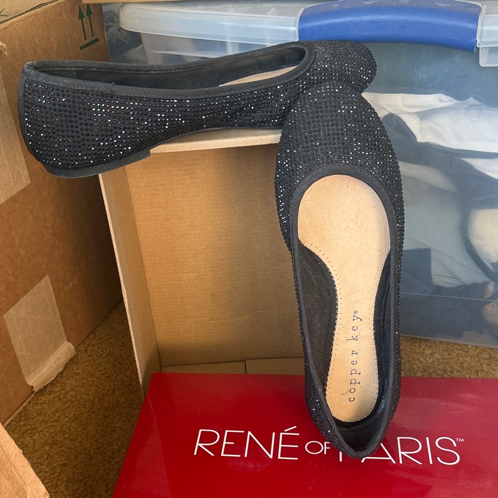 Copper Key Black Crystal-Embellished Ballet Flats